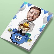 Resim Yaş Pasta Üfleyen Erkek Karikatürlü Tebrik Kartı 
