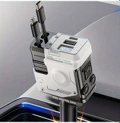 Resim Tongdashop Beyaz 66w Hızlı Şarj Araba Adaptörü Çift Usb Portlu Geri Çekilebilir Kablo Voltaj Göstergeli 