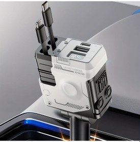 Resim Tongdashop Beyaz 66w Hızlı Şarj Araba Adaptörü Çift Usb Portlu Geri Çekilebilir Kablo Voltaj Göstergeli 