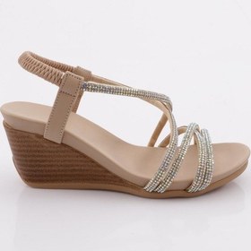 Resim Dgn 1046 Kadin Dolgu Taban Çapraz Bantli Sandalet 1046-2027-R1886 Vizon 