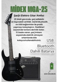 Resim Midex Crade-25amp Black Rosewood Super Strat Kasa Hh Yüksek Kaliteli 25w Amfili Elektro Gitar Seti Siyah 