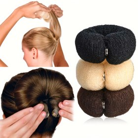 Resim Zarif Retro Örgü Saç Topuzu Yapıcı - Klasik Topuzlar için Hollow Saç Halkası, Snap Düğmeli DIY Saç Köpük Donut Topuz Aracı, Atkuyruklar ve Topuzlar için Moda Saç Aksesuarı, 14 yaş ve üzeri için Uygun (Tek Parça, Düz Renk) 
