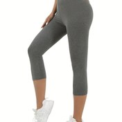 Resim Kadınlar İçin Süper Yumuşak Capri Leggings, %92 Polyester %8 Spandex, Yüksek Esneklikli Örgü Kumaş, Tek Renk, Şeffaf Olmayan, 3/4 Uzunluk, Spor Pantolon, Antrenman, Koşu, Yoga için - İlkbahar/Yaz Koleksiyonu 