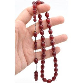 Resim Murty99 Hakkı Usta İmzalı Beyzi Kesim Simli Sıkma Kehribar Tesbih Kırmızı 