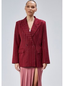 Resim Kadın Taş İşlemeli Regular Vatkalı Blazer Ceket Siyah 