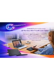 Resim Cosmostech Xp-Pen Deco Mini 4 Grafik Çizim Tableti 4x3 Inç - 8192 Basınç Seviyeli Kalem, 6 Kısayol Tuşu, Android Uyumlu Siyah 