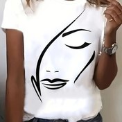 Resim Grafik Baskılı T-shirt, Bahar ve Yaz için Rahat Kısa Kollu Crew Neck Üst, Kadın Giyim 