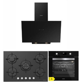 Resim Silverline Siyah Cam Ankastre Set (3481 Flam - CS5365B01 75 Cm 5 Gözü Gazlı Ocak - BO6502B02) 
