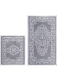 Resim Balat Damaks Doğal Pamuklu 2'li Banyo Paspası 60x100+50x60 Cm Gri Gri 