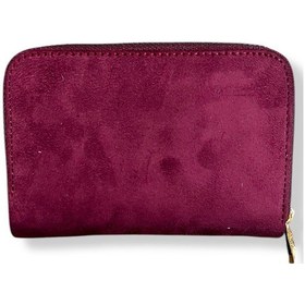 Resim Me-vo Kadın Süet Mini Cüzdan, Fermuarlı, Bordo, 8 Kartlık, Metal Düğmeli Bordo 