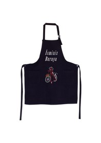 Resim Mutfak Önlüğü Kişiye Ve İsme Özel Nakışlı Mutfak Önlüğü Bisiklet Farklı Renkler Siyah 