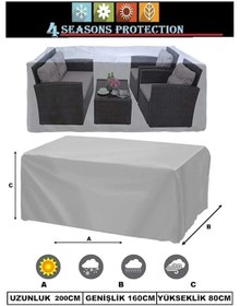 Resim Premium Kalın Bahçe Mobilya Brandası 200x160x80 Cm Masa Sandalye Gri 