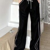 Resim Contrast Binding Drawstring Bel Pantolonu, Y2K Eğimli Cep Baggy Pantolon, Kadın Giyim 