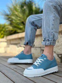 Resim pabucmarketi Bağcıklı Erkek Spor Ayakkabı Turkuaz Beyaz (BEYAZ TABAN) 