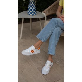 Resim Ece'nin Butiği Wear Beyaz-Turuncu Hakiki Deri Kadın Spor Ayakkabi 