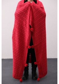 Resim Biocotton Triko Ponponlu Örgü Tv Battaniyesi - Kırmızı 