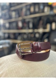 Resim Trg Polo Bordo Nokta Desen Hakiki Deri Erkek Kemeri 