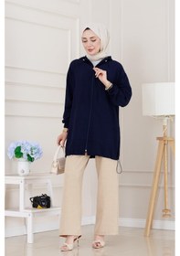 Resim Sevitli Lastik Detaylı Kapüşonlu Kap-lacivert-5190 Lacivert 