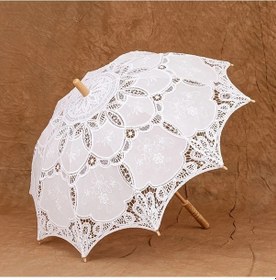 Resim Oldfriend Beyaz Vintage Dantelli Şemsiye - Kadınlar İçin El İşlemeli Güneşlik Ve Açılır Şemsiye 