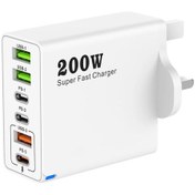 Resim 6 Port Usb C Pd Şarj Cihazı 200 W Hızlı Şarj 3.0 Tip C Usb Telefon Şarj Uk White 1 Adeat 