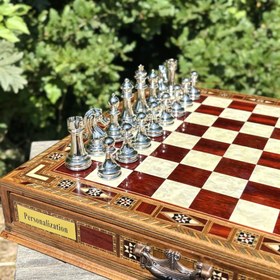 Resim Premium Tamamen El Yapımı Satranç Takımı, Gold Metal, Masif Ahşap Satranç, Hediyelik, Satranç Seti 