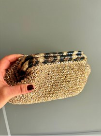 Resim UNİCORNS Simli Burslu Çanta, Leopar Desenli Clutch, Simli Hasır Clutch , Hasır El Çantası 