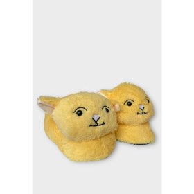 Resim Kadın Sevimli Kedi Figürlü Peluş Panduf Sarı 