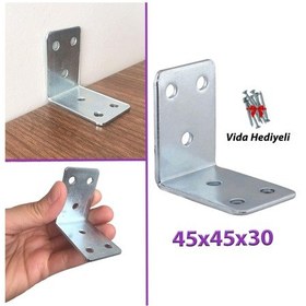 Resim Mobilya Eşya Dolap Duvar Sabitleyici Köşe Bağlantı L Demir Gönye Deprem Güvenliği 45x45x30mm 