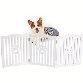 Resim Köpekler için Ayakta Duran Ahşap Evcil Hayvan Kapısı - 3 Panelli Katlanabilir Güvenlik Bariyeri, Beyaz, 46.48cm Yükseklik - Kapı Girişleri & Merdivenler için İdeal 