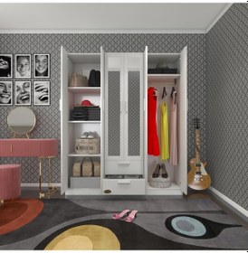 Resim Kenzlife gardırop 6 kapılı çekmeceli begonvil150 byz aynalı kapak 