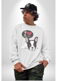 Resim Seni Seviyorum Bulldog Unisex Beyaz Baskılı Sweatshirt Beyaz 