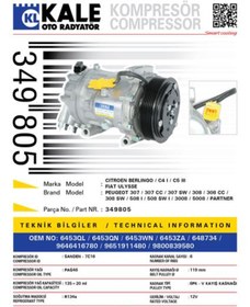 Resim KALE Psa Klima Kompresoru Citroen Berlingo III C4 I C5 III Peugeot 307 308 3008 508 - 349805 