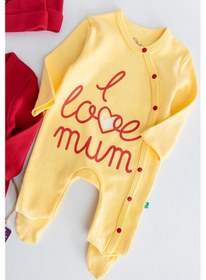 Resim Babymod I Love Mum Taraftar Sarı Kırmızı İkili Bebek Tulum Takım 001 