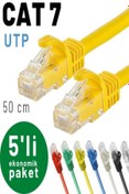 Resim IRENIS 5 Adet 50 Cm Cat7 Kablo Ethernet Network Internet Lan Kablosu, Sarı 