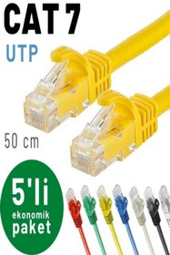 Resim IRENIS 5 Adet 50 Cm Cat7 Kablo Ethernet Network Internet Lan Kablosu, Sarı 