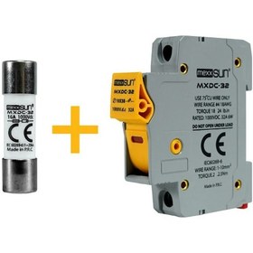 Resim Mexxsun Dc Sigorta + Sigorta Yuvası 16a 1000v - 12 Adet 