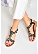 Resim Fox Shoes Siyah Metal Boncuklu Günlük Kadın Sandalet M258314409 