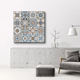 Resim Kahverengi-Mavi İtalyan Seramik Karo Koleksiyonu | Cam Duvar Tablosu - M (60 x 60 cm) 