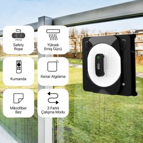Resim Xenon Smart Cam Silme Robotu (Elo) ve 6 Adet Mop | 2'li Set, Kumandalı, 3 Modlu, Mobil Kontrol 