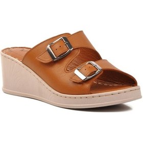 Resim Voyager 9205 Taba Hakiki Deri Kadın Dogu Topuk Terlik 001 