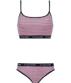 Resim U.S. Polo Assn. Kadın Lacivert - Çizgili Büstiyer Slip Takım 66250 