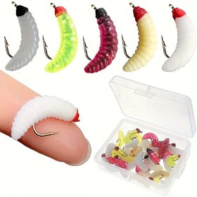 Resim 30 Adet Yapay Kurbaga Balık Yemi - Gerçekçi Silikon Alabalık Solucanı, Karbon Çelik Kancalı, 6 Canlı Renk (Yeşil, Pembe, Kırmızı, Sarı, Beyaz, Siyah) - Tatlısu Alabalığı ve Panbalıkları için Dayanıklı Olta Malzemesi 