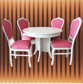 Resim Masa Kutu Baba Ayak Klasik Sandalye Takım Model Kayın Torna Aslan Ayak Parlak Beyaz Boya El Yapım 