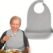 Resim 1 Paket Büyük Boy Yetişkin Silikon Önlük Hızlı Toka Kapatma ile - Yaşlı ve Engelli Yetişkinler için 3D Gıda Koruma, Sızıntı Önleyici Tasarım, Dayanıklı & Kolay Temizlenebilir Yemek Yardımı Önlüğü, Yaşlı Bakım Aksesuarı, Kullanıcı Dostu Kapama, Kolay Temizlenen Malzeme 