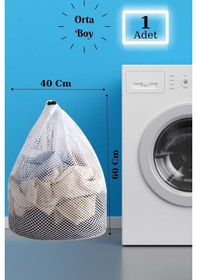 Resim LBag | Çamaşır Yıkama Filesi İpli 40x60 Cm | Çorap Perde Filesi Beyaz 
