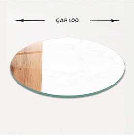 Resim Masa Camı Ekvator Kenarı Ahşap Desenli Çap100cm 
