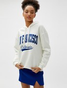 Resim Şardonlu Oversize Kapüşonlu Sweatshirt Nakışlı Kolej Baskılı Uzun Kollu 