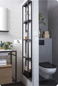 Resim Genel Markalar Metal Banyo Duvar Rafı Ahşaplı Banyo Rafı 