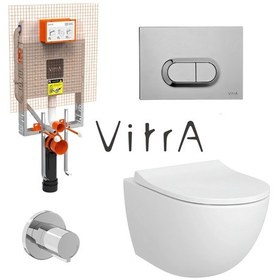 Resim Vitra Sento Rim-ex Asma Klozet Slim Kapak 7748b003-0559, Vitra Gömme Rezervuar Set 768-1851 Beyaz 