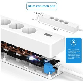 Resim Meross Wi-Fi Uzaktan Kontrollü Akım Korumalı 4 USB Girişli Akıllı 4lü Priz 
